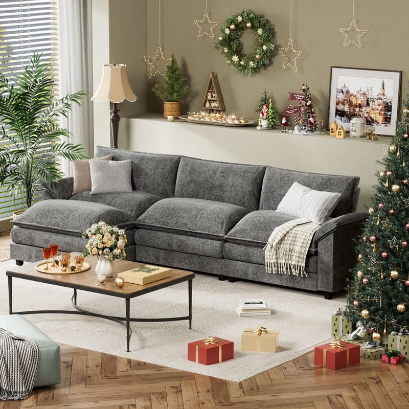Furniwell 3-Seat Sectional Sofa with Ottoman Sectional Couch with Reversible Toffee Chair Convertible Sofa - Grey