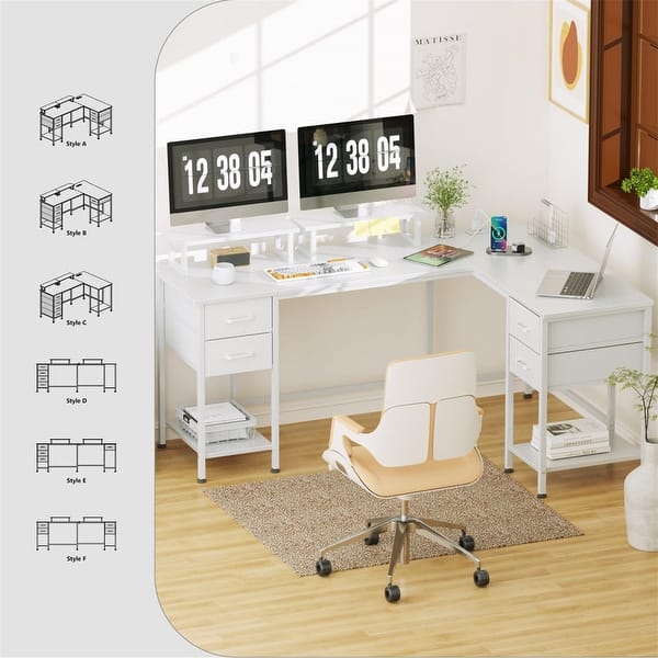 L Shaped Computer Desk Desk with 4 Adjustable Storage - Bed Bath ...