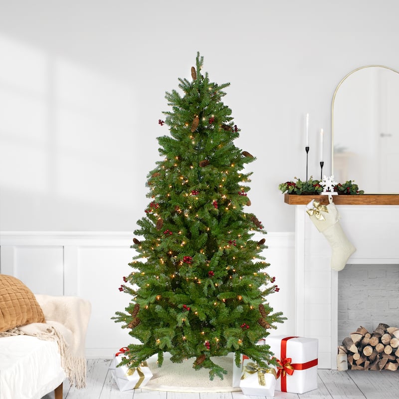 Real Touch™️ Pre-Lit Medium Mixed Winter Berry Pine Artificial Christmas Tree - 6.5' - Clear Lights