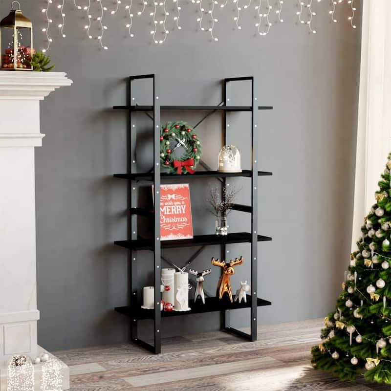 vidaXL 4-Tier Book Cabinet Black 31.5"x11.8"x55.1" Solid Pine Wood