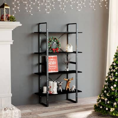 vidaXL 4-Tier Book Cabinet Black 31.5"x11.8"x55.1" Solid Pine Wood