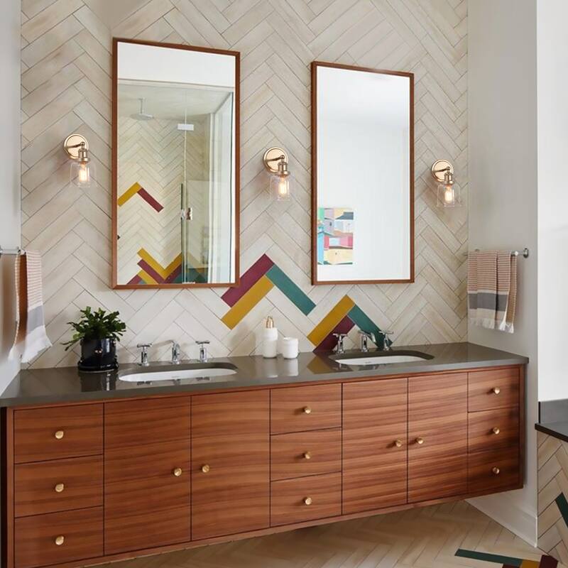 Ciare Modern Bathroom Vanity Lights Mini Wall Sconce Gold Bell Dimmable Glass Shade - Rose Gold - L 4.5" x W 7" x H 10"
