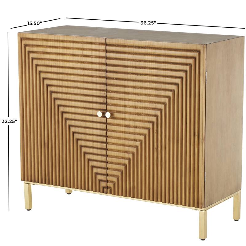 Wood Geometric Carved Square Room Cabinet with Gold Accents - Brown - Roche River Decor
