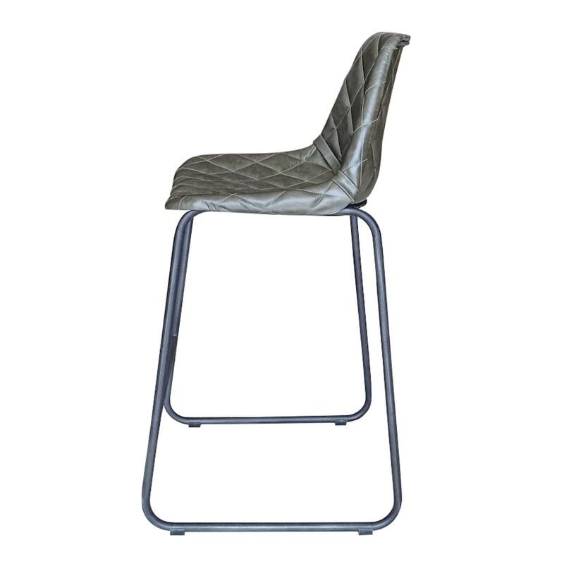 HomeRoots 27" Green and Black Leather and Iron Counter Height Bar Chair