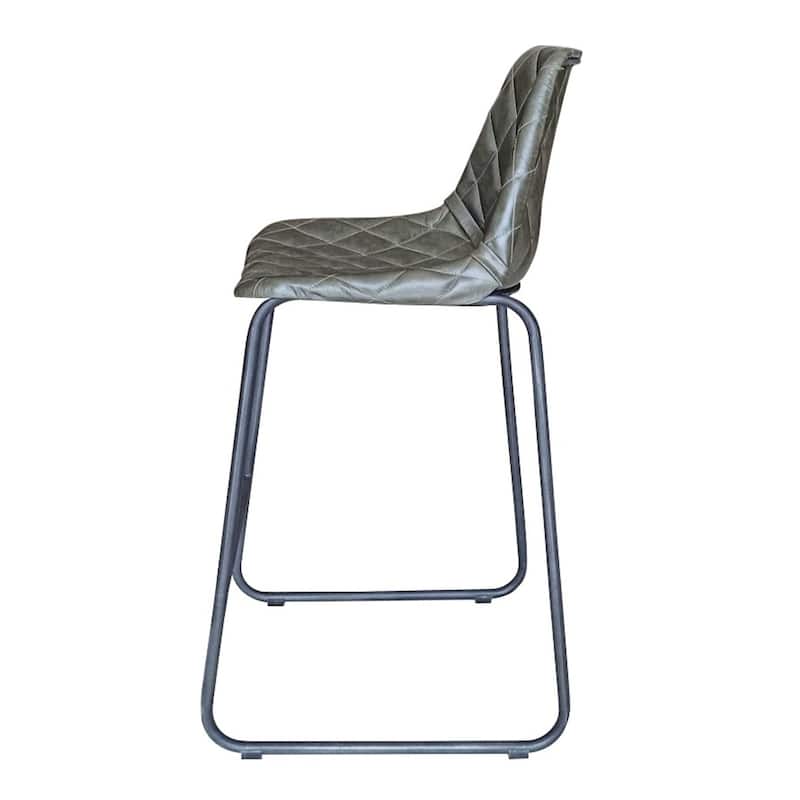 HomeRoots 27" Green and Black Leather and Iron Counter Height Bar Chair