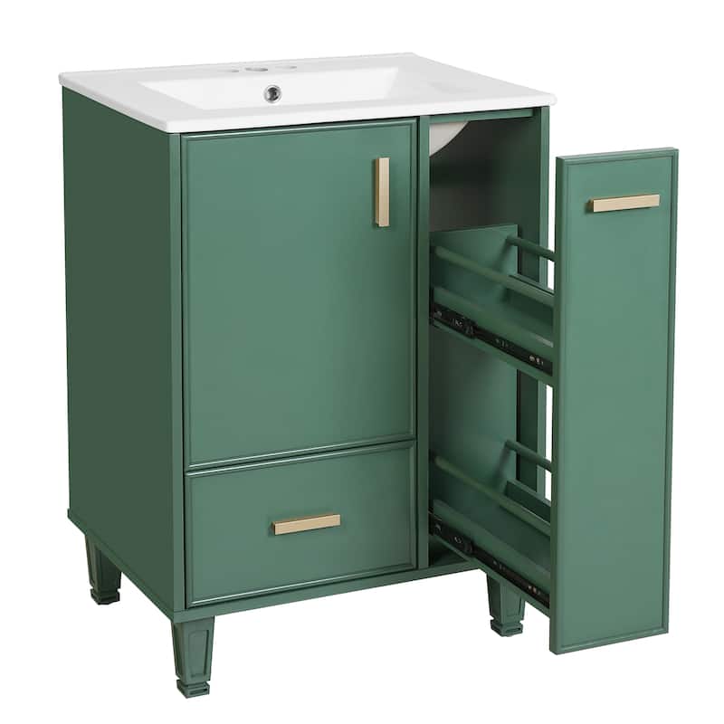 24"Bathroom Vanity with Sink, Bathroom Cabinet with Door Shelf, Deep Drawer, 2-Tier Pull-Out Basket, Solid Wood and MDF Board
