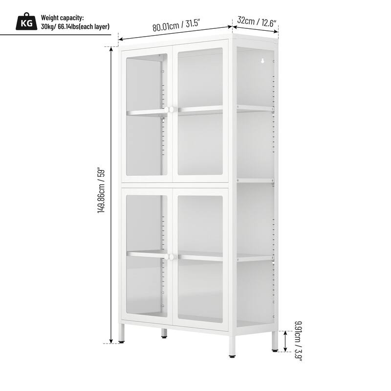 Elegant 59" Glass Door Storage Cabinet with Adjustable Shelves