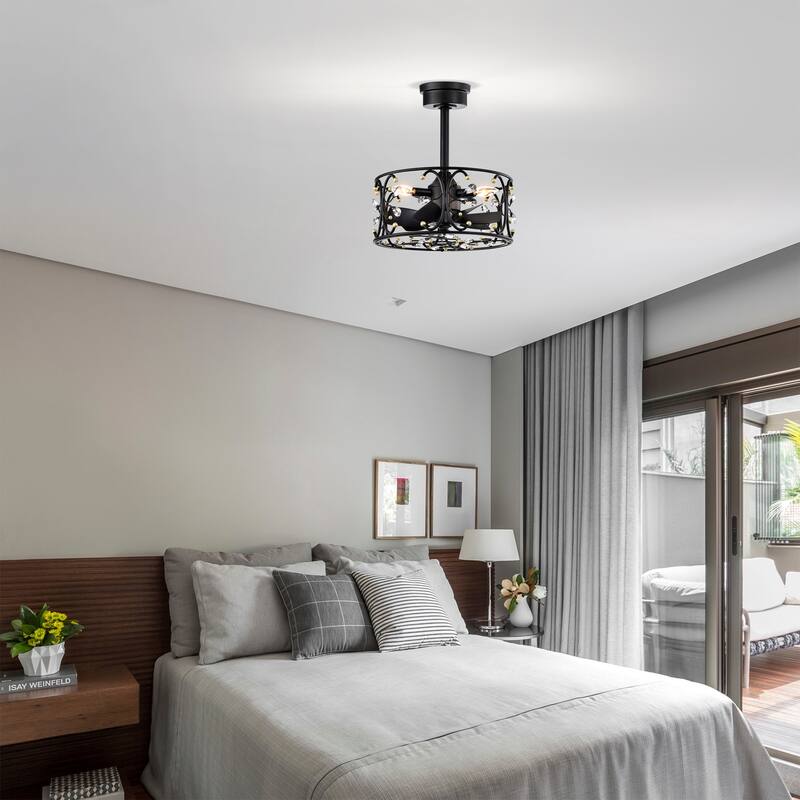 Matte Black and Gold 16 Inch Crystal Fandelier