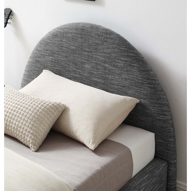 Palmetto Modern Round Headboard Slate Fabric Upholstered Twin Size Platform Bed