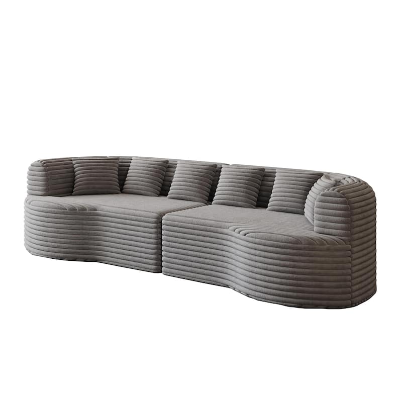 Corduroy Curved Chaise Sectional Sofa with Deep Seating and 6 Pillows