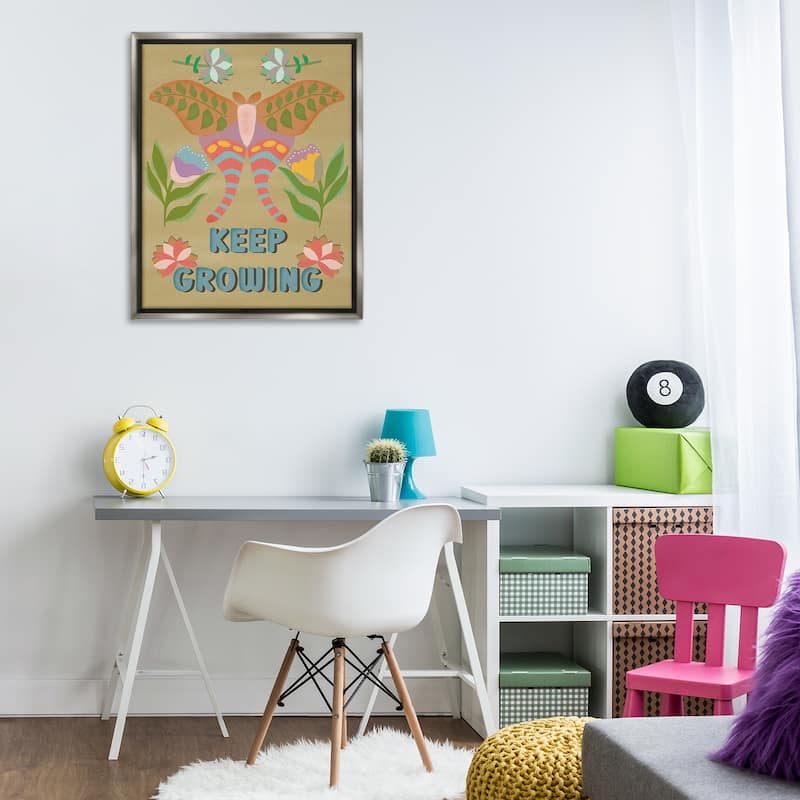 Stupell Keep Growing Butterfly Framed Floater Canvas Wall Art Design By Julia Fox