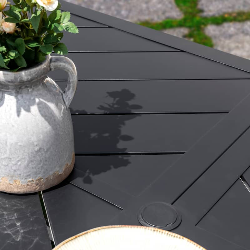 Outdoor 7-Piece Iron Dining Set with 1.77'' Umbrella Hole, Black