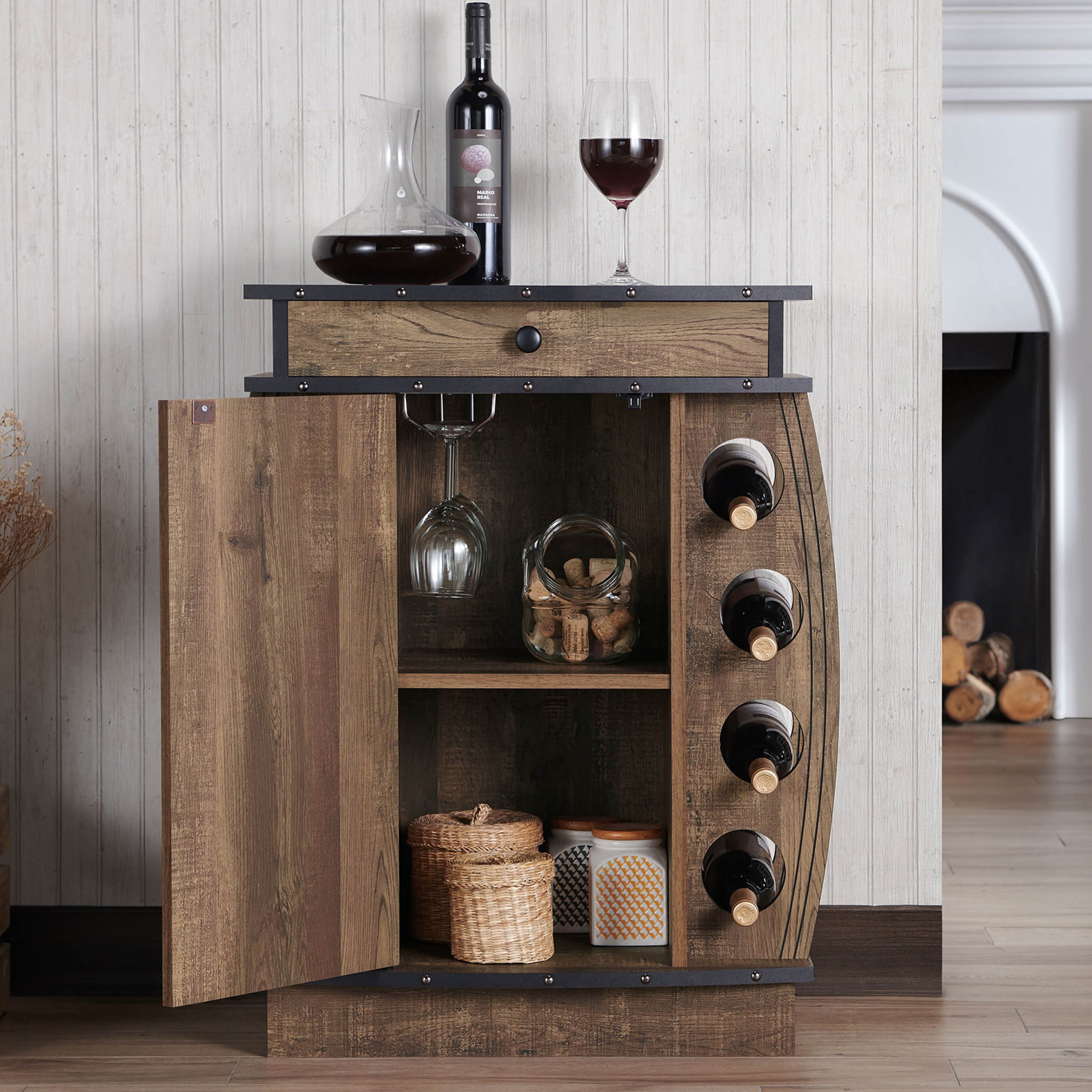 Rustic oak wine new arrivals cabinet