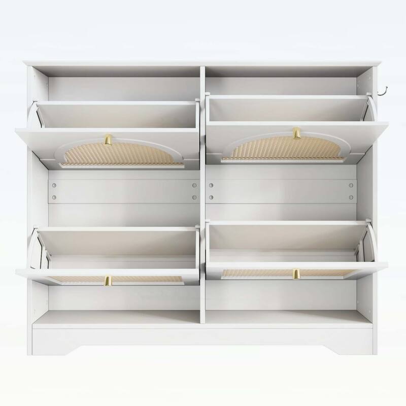 Exquisite and Elegant Tipping Bucket Shoe Cabinet with 4 Flip Drawers,Doors and 2 Hooks