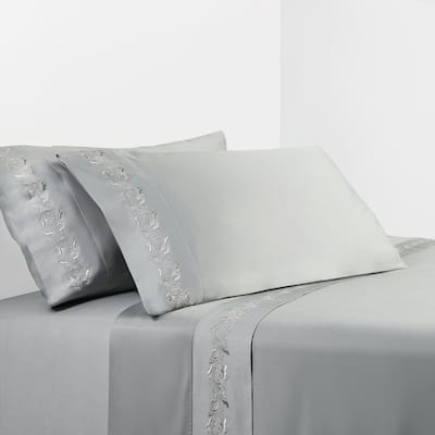 350 TC Gray Sheet Set with Gray Scroll Embroidery