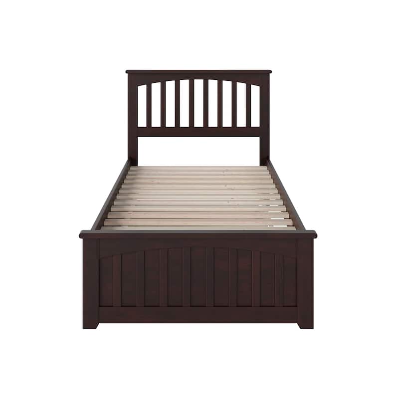 Mission Wood Platform Bed with Matching Footboard and Twin XL Trundle