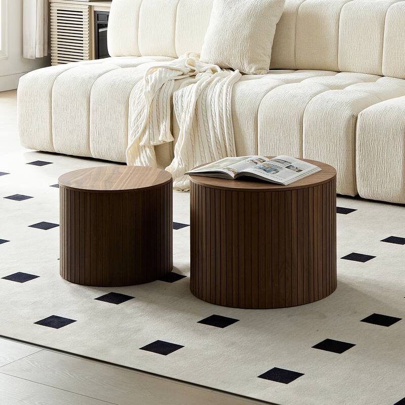2 Piece Set Modern Nesting Coffee Table Handmade Round Coffee Table with Waterproof and Wear Resistant, for Living Room