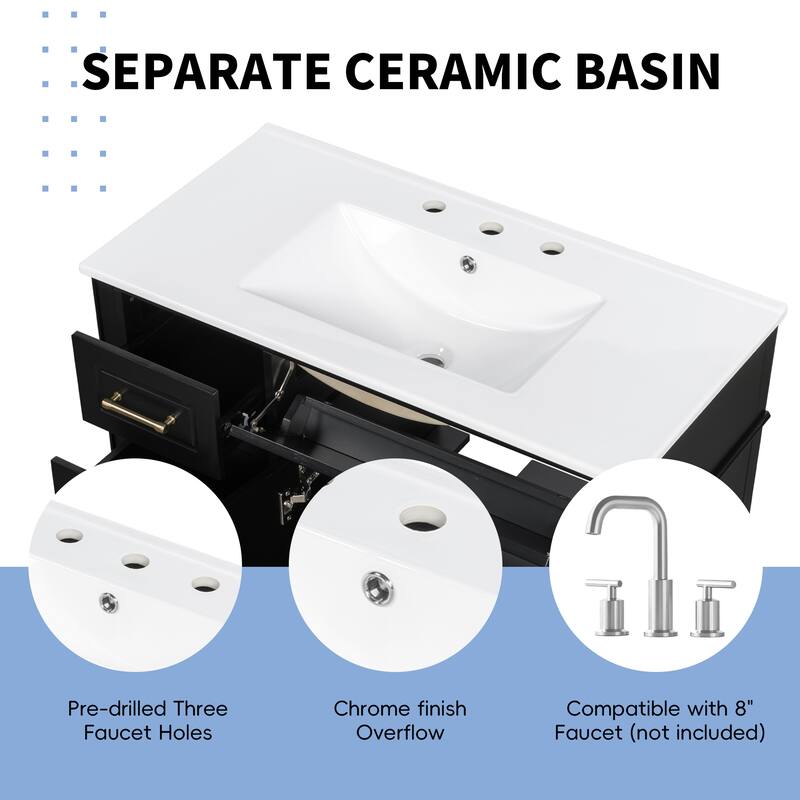 36 Inch Single Sink Bathroom Vanity Cabinet with 4 Drawers, Vanity Base & Ceramic Basin Set