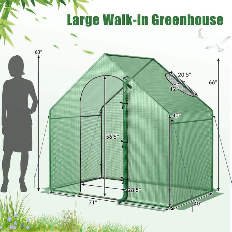 6x3x5.5 FT Mini Walk-in Greenhouse Portable Outdoor Winter Warm House - Green - 71" x 40" x 66"