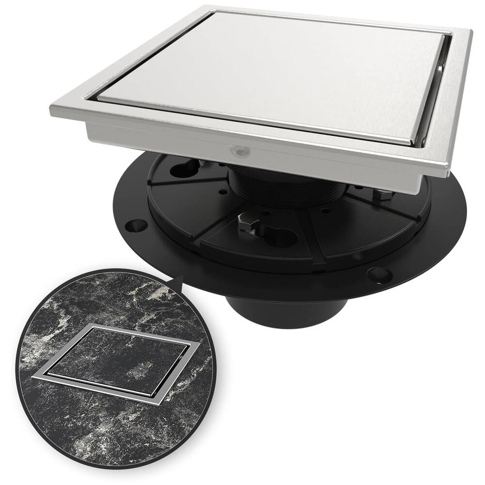 4/6-Inch Square Shower Drain, Reversible Tile Insert