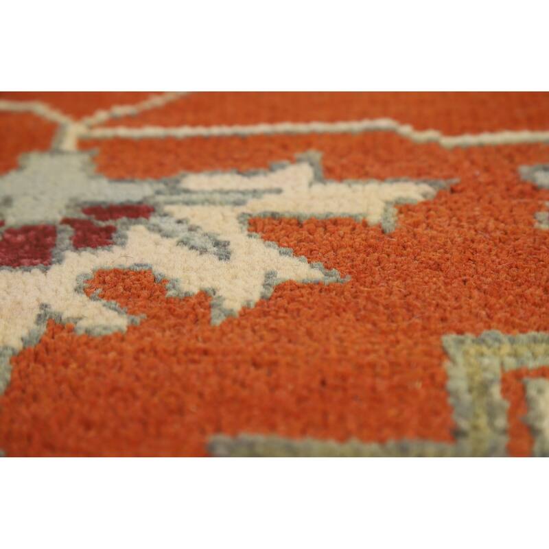 Hand Knotted Oriental 100% Wool Carpet Traditional Medallion Oranges & Rust Heriz (serapi) Area Rug - 11' 10'' X 9' 2''