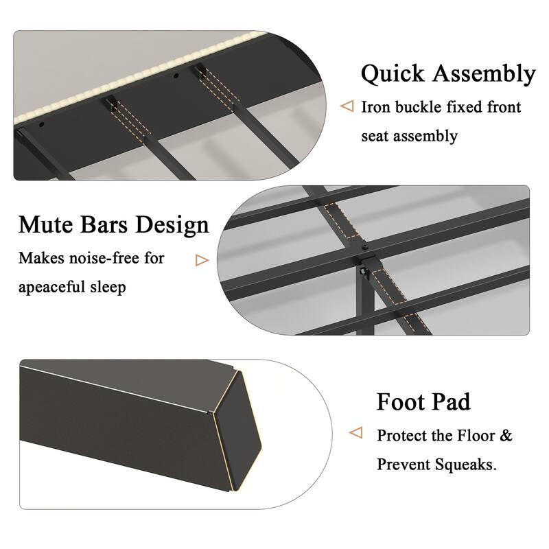 Roomfitters Metal Platform Bed Frame with Charging Station, Heavy Duty Mattress Foundation, No Box Spring Needed, Beige