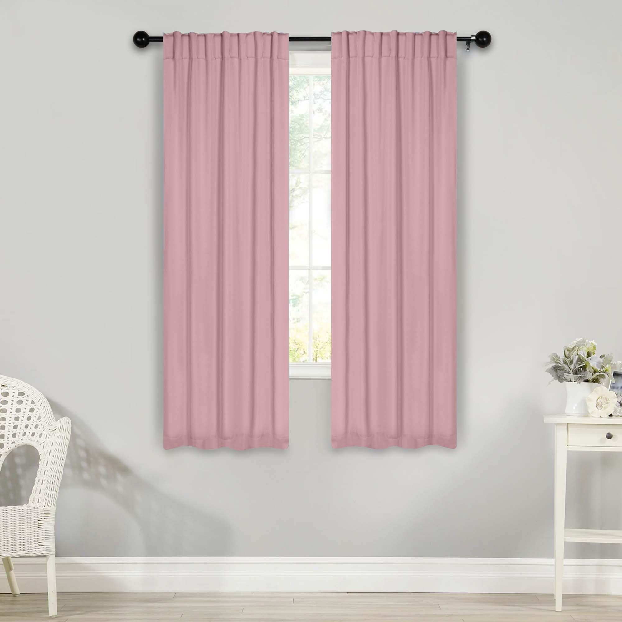 Superior Solid Machine Washable Room Darkening Curtains with Back Tabs, Set of 2