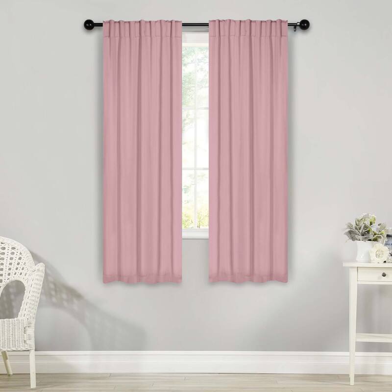 Superior Solid Machine Washable Room Darkening Curtains with Back Tabs, Set of 2