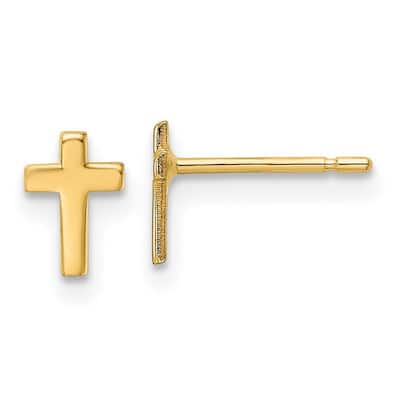 Curata 14k Yellow Gold Girls Small Flat Polished Cross Post Earrings (5mm x 6mm)