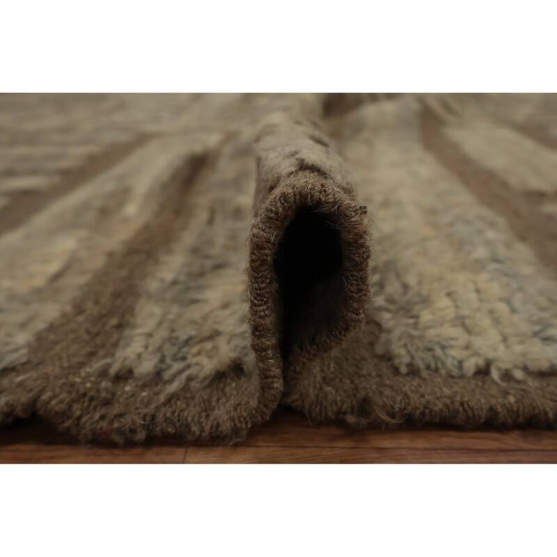 Hand Knotted Oriental 100% Wool Carpet Modern All-Over Brown Moroccan Area Rug - 13' 10'' X 10' 0''