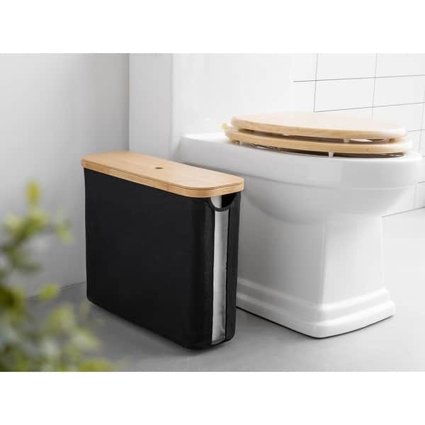 slide 2 of 32, Toilet Paper Storage Basket with Bamboo Lid for Up to 9 Mega Rolls - 17.5"L x 6"W x 13.75"H Black