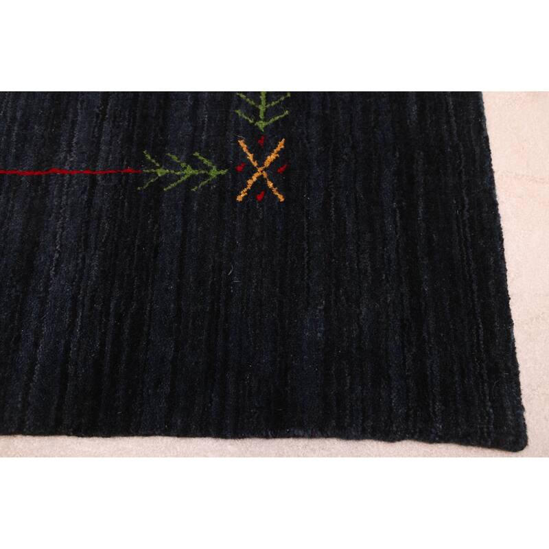 ECARPETGALLERY Hand Loomed Kashkuli Gabbeh Dark Navy Wool Rug - 4'11 x 7'10