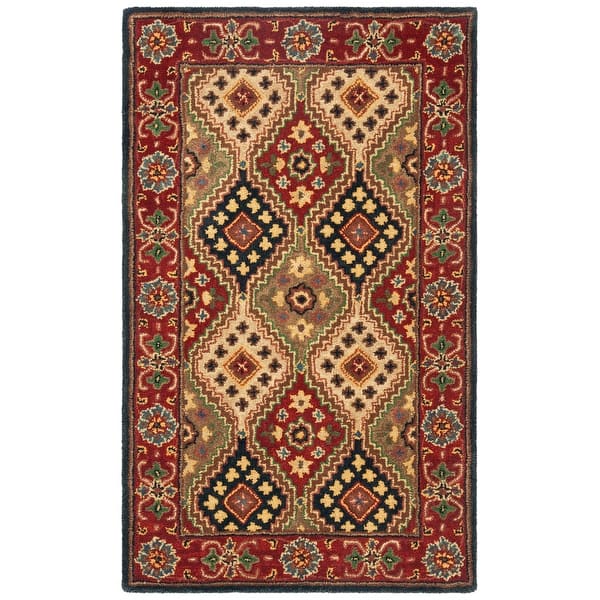 6' x 6' Round Safavieh Heritage Collection HG927Q Handmade Traditional Wool Area Rug Red/Beige 