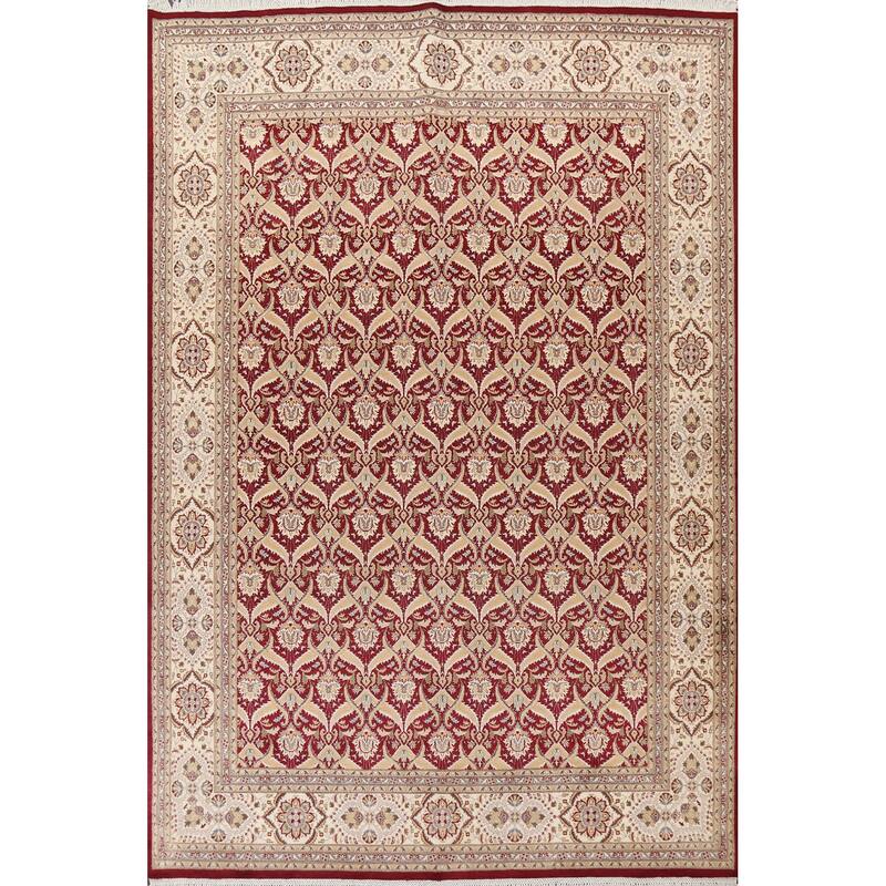 Wool/ Silk Floral Vegetable Dye Kashan Oriental Area Rug Hand-knotted - 8'0" x 10'4"