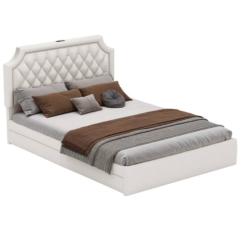 Moasis Velvet/Linen Upholstered Bedframe with Adjustable Headboard and 4 Storage Drawers