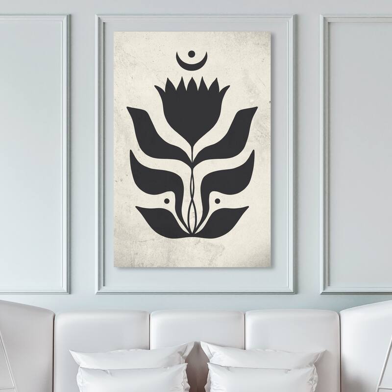 Wynwood Studio Canvas Astronomy and Space Lunar Flower Noir Black and Pastel Black Modern & Contemporary Wall Art Canvas Print - 45 x 30