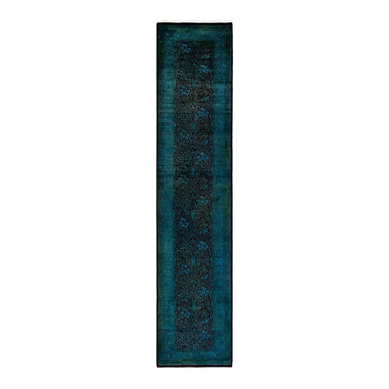 Overton Hand Knotted Wool Vintage Inspired Modern Contemporary Overdyed Black Runner Rug - 2' 7" x 12' 0"