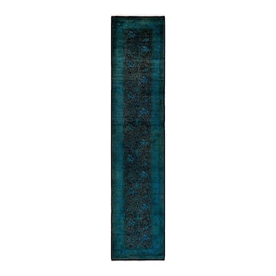 Overton Hand Knotted Wool Vintage Inspired Modern Contemporary Overdyed Black Runner Rug - 2' 7" x 12' 0"
