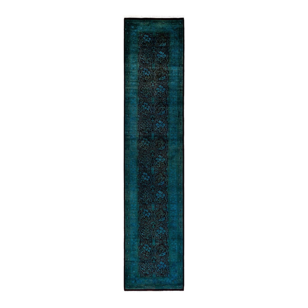 Overton Hand Knotted Wool Vintage Inspired Modern Contemporary Overdyed Black Runner Rug - 2' 7" x 12' 0"