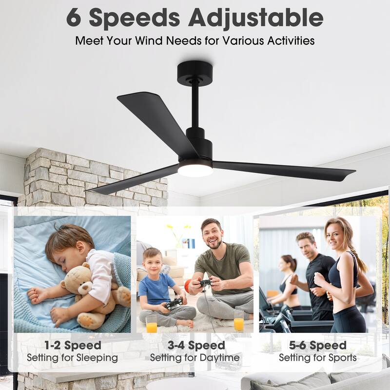52" Modern Integrated LED Black Ceiling Fan with Light and Remote