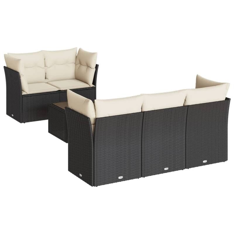 vidaXL Garden Sofa Set Black PE Rattan 6-piece set Removable Covers - 70.5 x 24.4 x 27.2