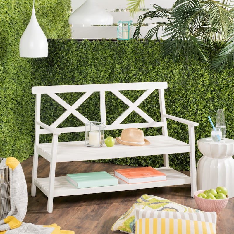 SAFAVIEH Outdoor Beatrijs Bench - 49Wx22Dx35H - White