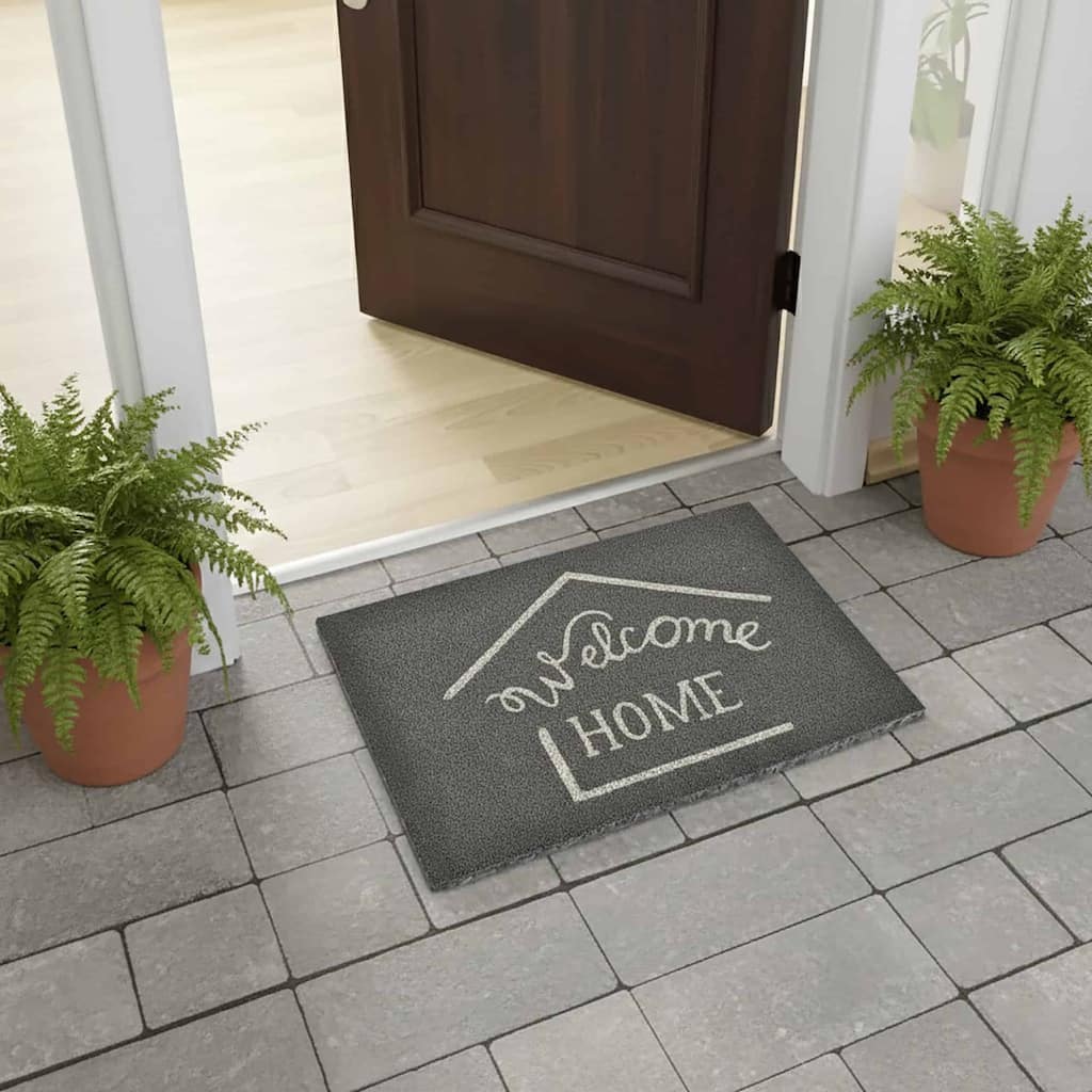 Front Door Mat Welcome Home Coir Coco Fibers Rug 24x16 Inch Grey - 16 W x 24 L x 5/8 H