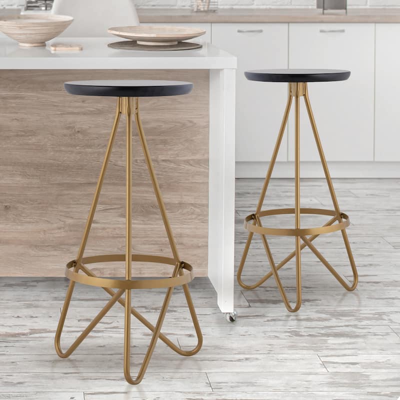 Hula 30" Modern Industrial Metal Backless Circular Bar Stool, by JONATHAN Y