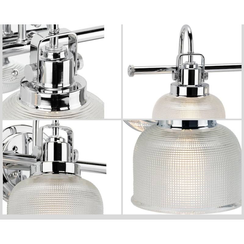 Archie Collection Three-Light Polished Chrome Clear Double Prismatic Glass Coastal Bath Vanity Light - 8.75" x 26.25" x 7.25"