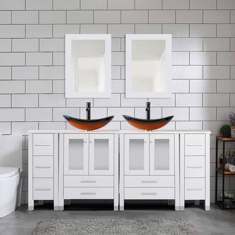 72" Bathroom Vanity Set with Vessel Sink Side Cabinet Combo