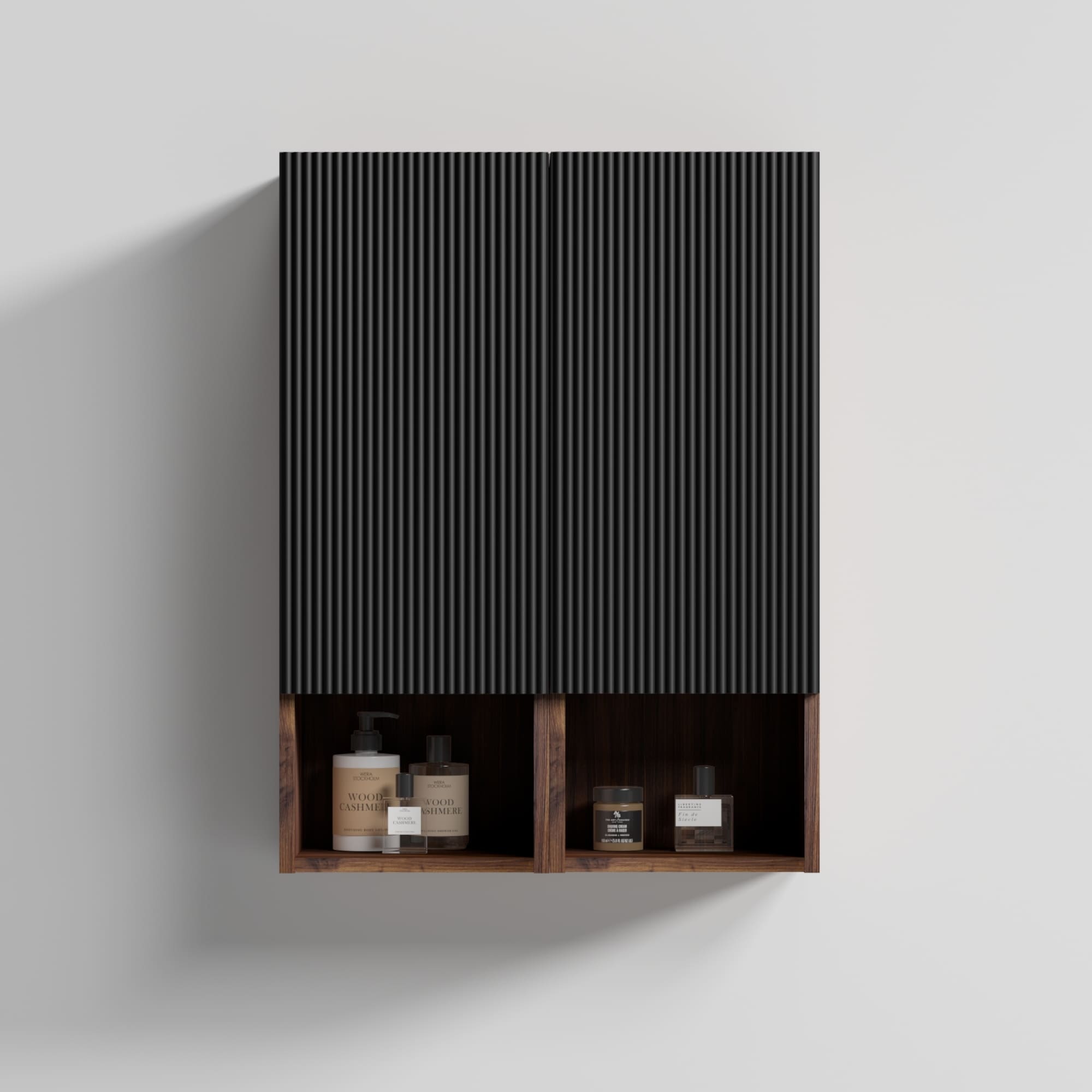 Black & Walnut Bathroom Floating Side Cabinet,Wall-mounted Storage Cabinet for Small Space