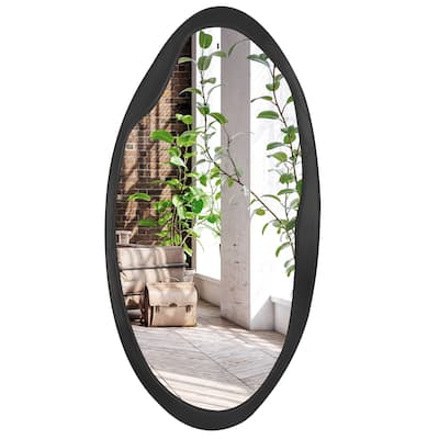 20x40 Organic Shaped Wood Mirror in Black Sycamore - Oval Wall Mirror for Bathroom, Living Room