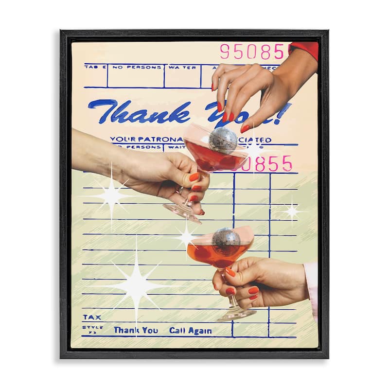 Stupell Drink Cheers Restaurant Check Framed Floater Canvas Wall Art Design By Lil' Rue - 25 x 31 - Black