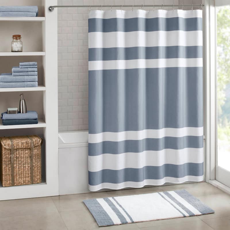 Madison Park Spa Waffle Shower Curtain with 3M Treatment - 72x84" - Dark Blue